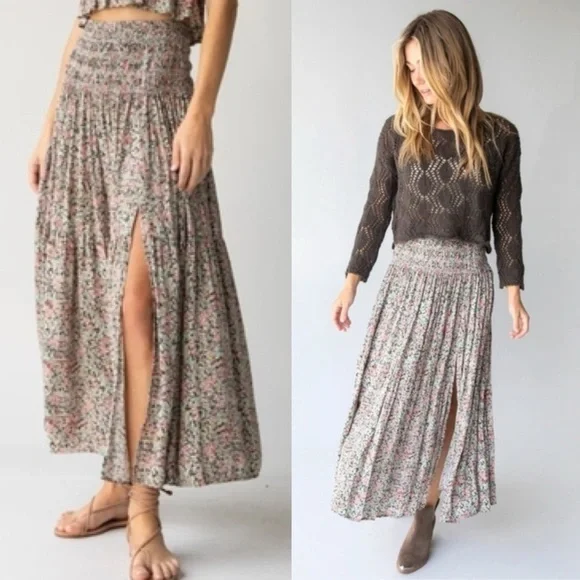 NATURAL LIFE Pink and Green Floral Maxi
Skirt Smocked Waist Flowy Boho Hippie. 1 - Picture 1 of 9